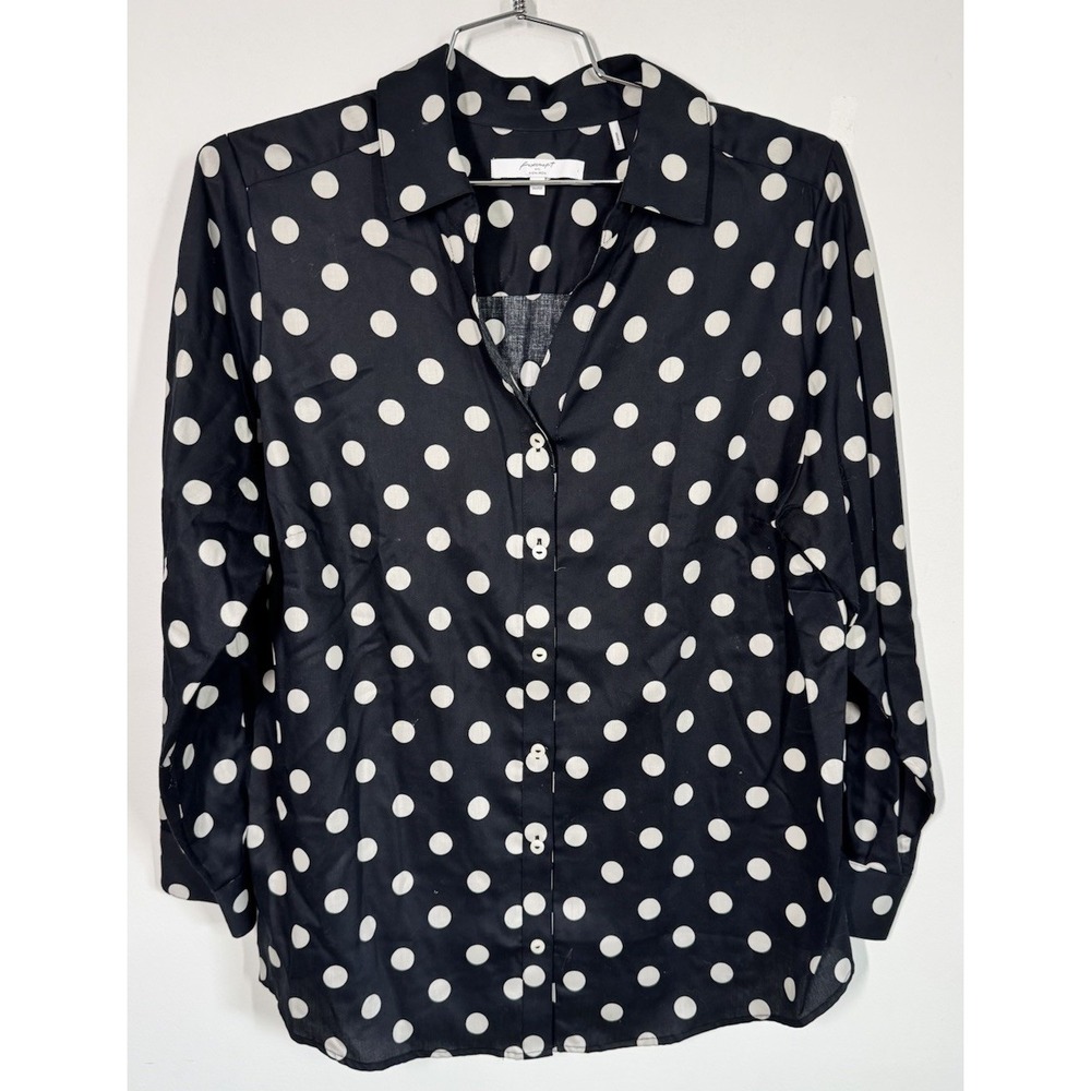 Foxcroft Non Iron Shaped Fit Long‎ Sleeve Blouse Top Shirt Sz16 Black Polka Dot